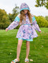 Kids Girls Hooded Trench Coat Printed With Pleated Cuffs childrensterritory