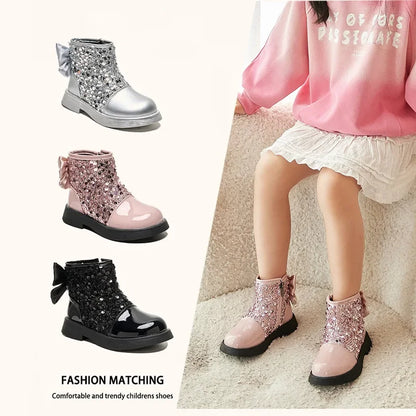 Girls Glittering Fashion Warm Zipper Boots childrensterritory