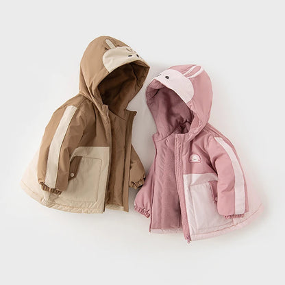 Kids Girls Boys Cartoon Design Hooded Warm Fleece Overcoat childrensterritory