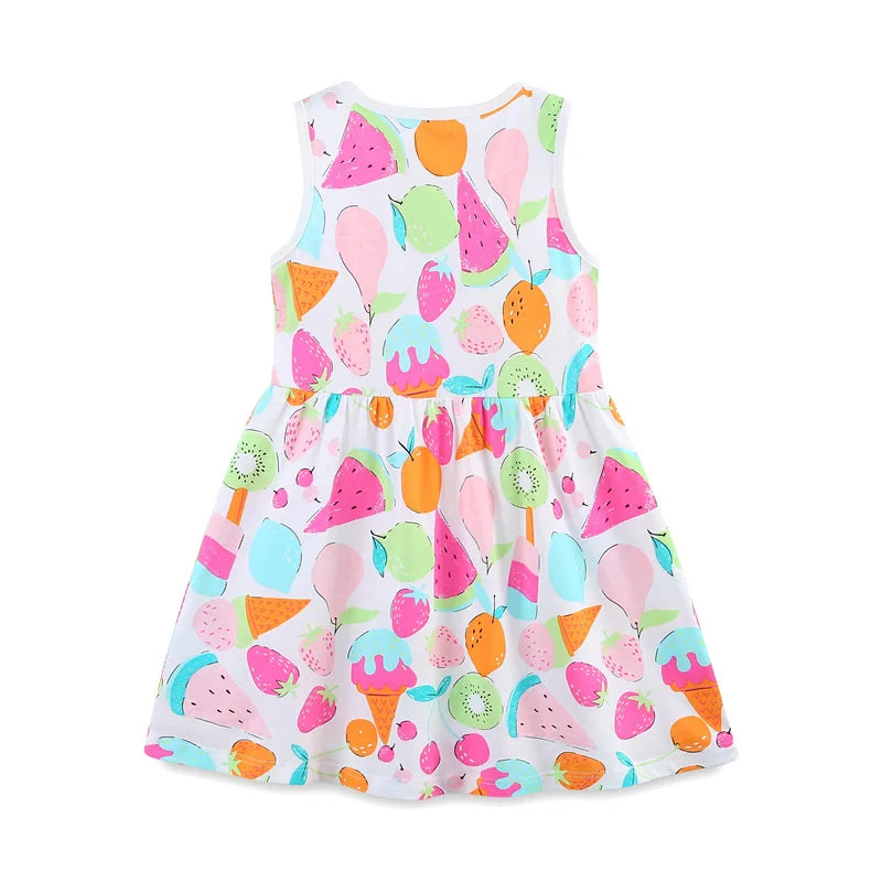 Cartoon Fruits Print Kids Girls Summer Holiday Dresses