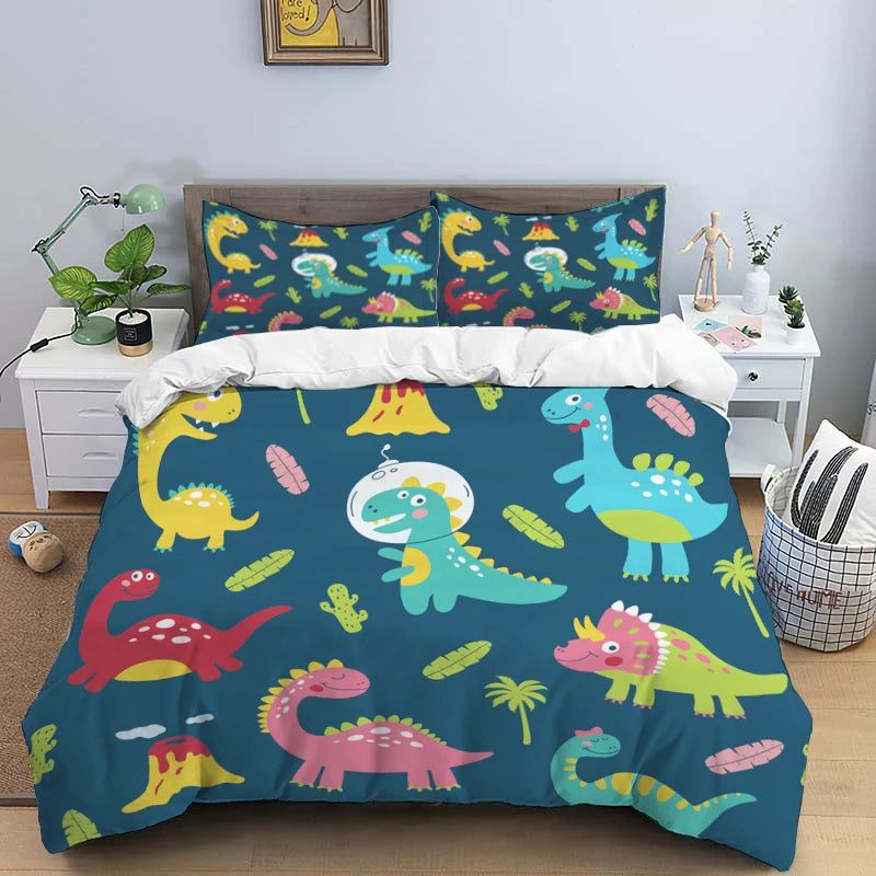 HD Cartoon Dinosaur Print Bedding Set for Kids Bed childrensterritory