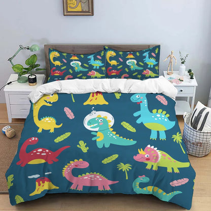 HD Cartoon Dinosaur Print Bedding Set for Kids Bed childrensterritory