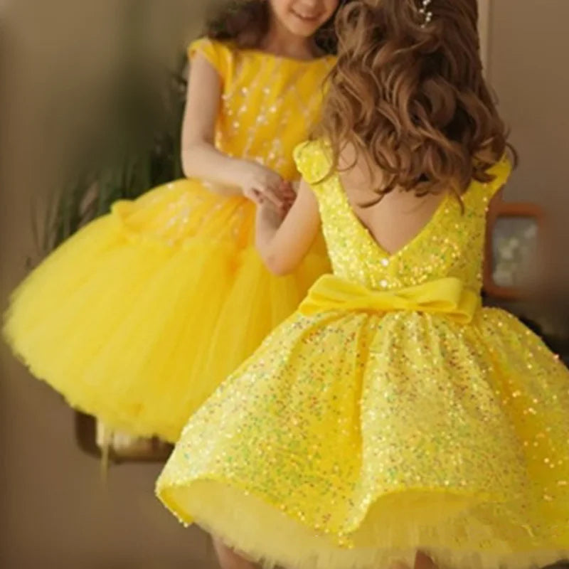 Glitter Sequin Baby/Kids Girls Puffy Formal Party Dress/Gown