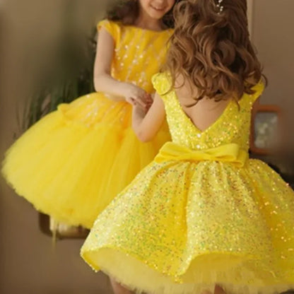 Glitter Sequin Baby/Kids Girls Puffy Formal Party Dress/Gown