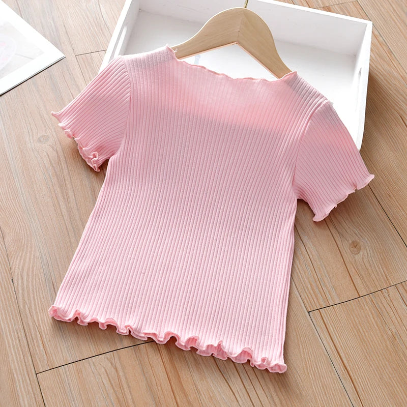 Kids Girls Ruffle Sleeves Cartoon Printed Tops