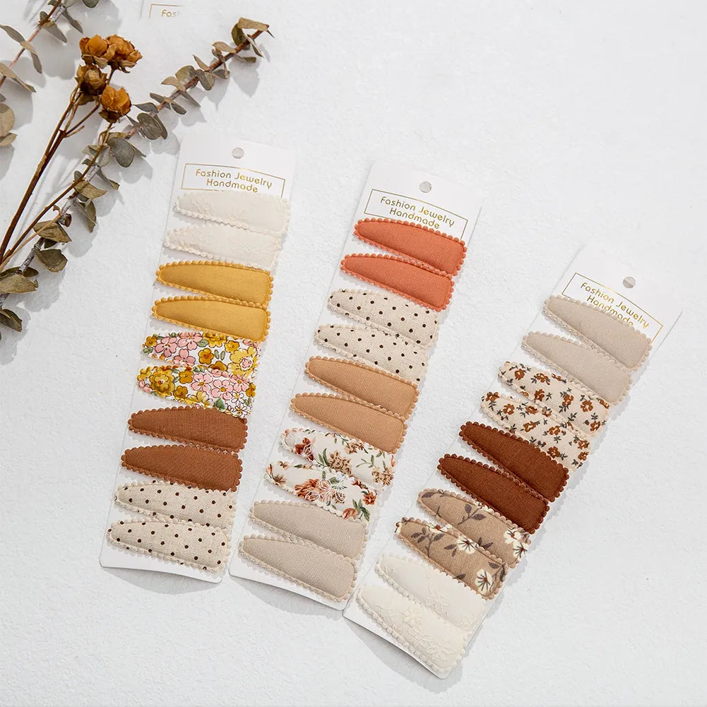 10 Pieces/Lot Flower Print Cotton Alloy Hair Clips Set childrensterritory