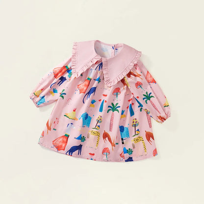 Kids Girls Peter Pan Collar Graffiti Print Dress