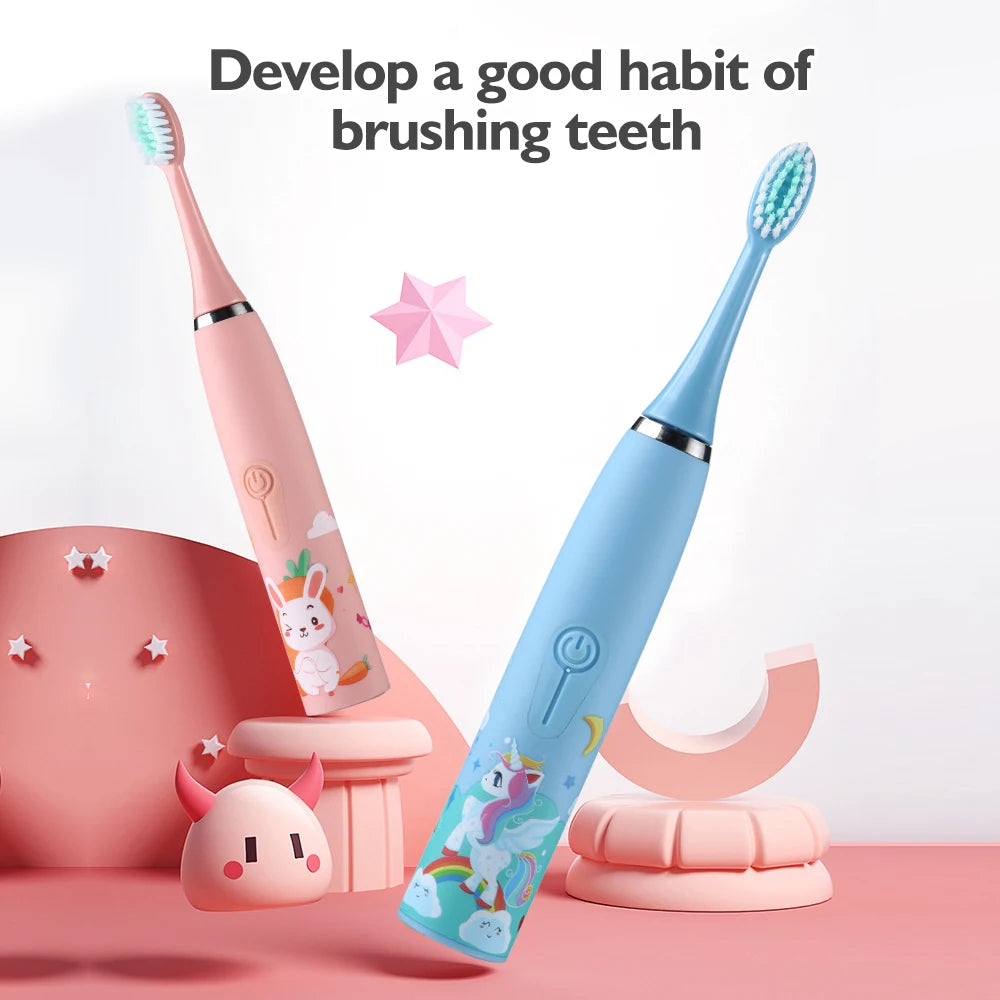 Kids Cartoon Design Electric Toothbrush With Extra Heads