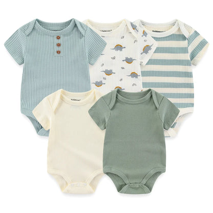 Cartoon Print Sleeveless 5Pieces Newborn Cotton Bodysuits childrensterritory