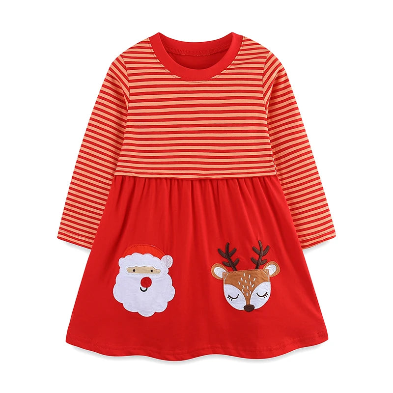 Girls’ Stylish Cartoon-Design Long-Sleeve Casual Dresses