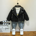 Solid Color Casual Style Leather Jacket for Little Boys childrensterritory