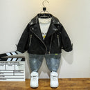Solid Color Casual Style Leather Jacket for Little Boys childrensterritory