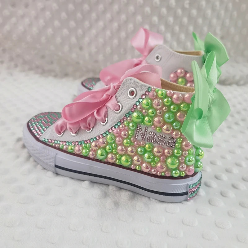 Personalized Rhinestone Design Kids Canvas Shoes childrensterritory