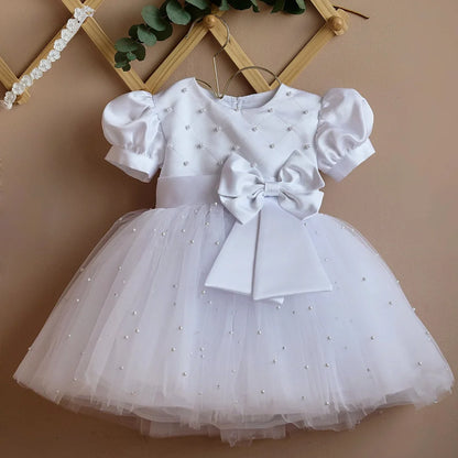 Pearls Decorated Birthday/Baptism Dress for Baby/Kids Girls