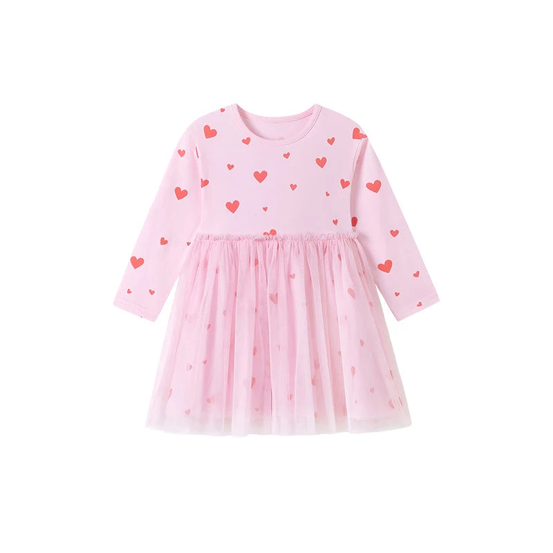 Kids Girls Heart Print Cute Casual Mesh Dress