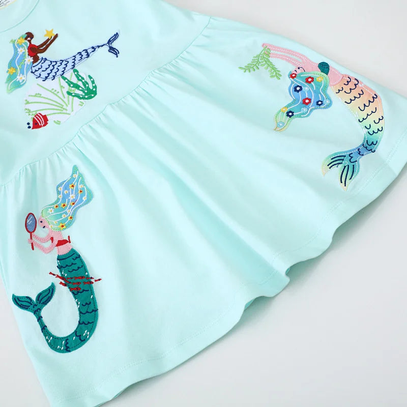 Kids Girls Short Sleeve Mermaid Embroidery Birthday Party Dresses childrensterritory