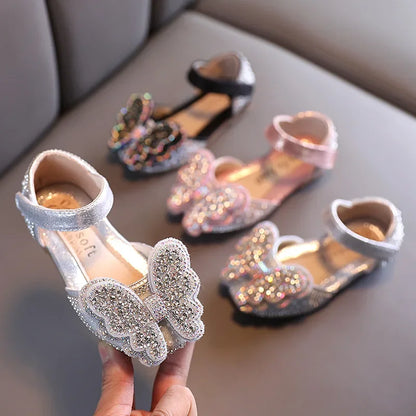 Kids Girls Glitter Butterfly Design Soft Wedding Sandals