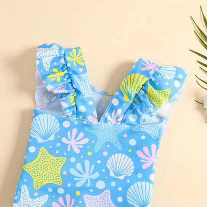 Shell and Doughnut Print Baby Girl Bodysuit Swimwear