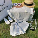 Lace Design Half Sleeves Girls Summer Casual Clothing Set childrensterritory