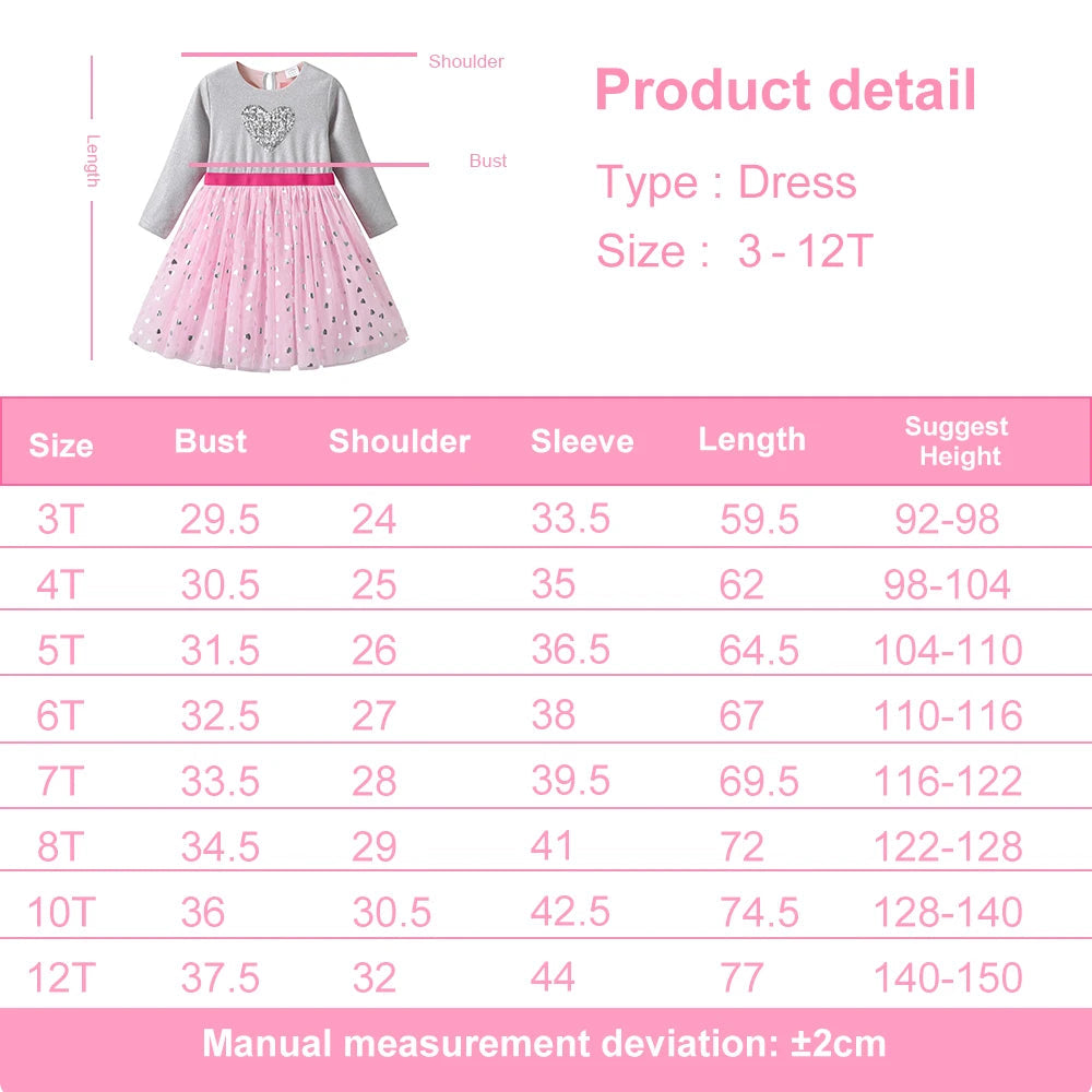 Little Girls Sequin Heart Print Elegant Birthday Party Dress childrensterritory