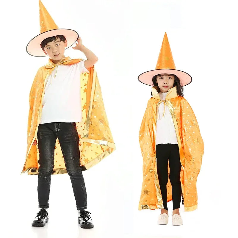 Kids Black Purple Red Carnival Cloak with Witch Hat