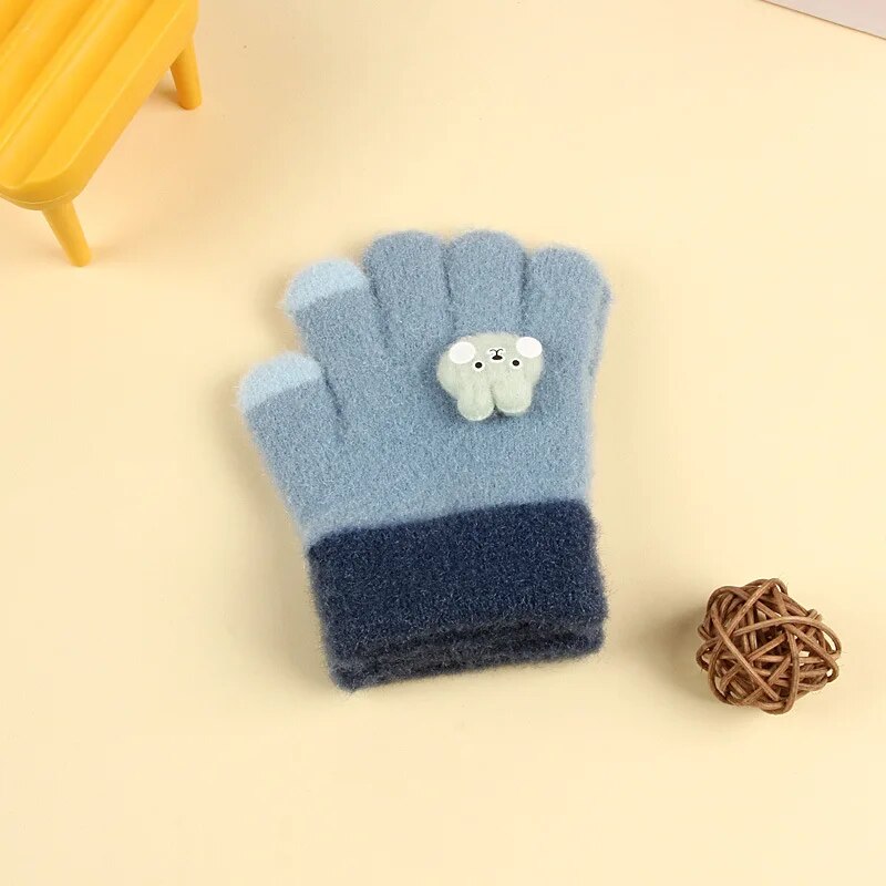 Kids Cartoon Design Furry Coral Fleece Short Gloves Mittens childrensterritory