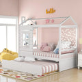 Twin Size Wood Storage Bunk Bed with Window and Roof