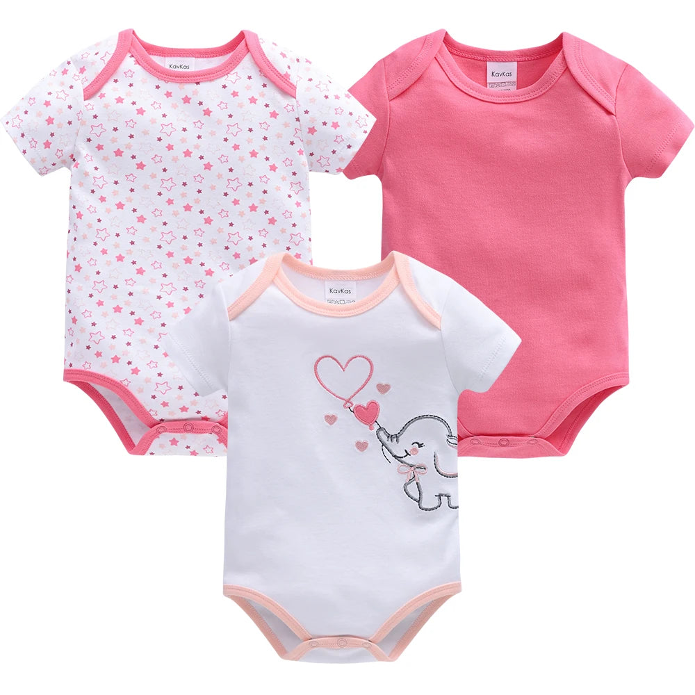 3PCS/Lot Newborn Baby Cartoon Printed Summer Romper