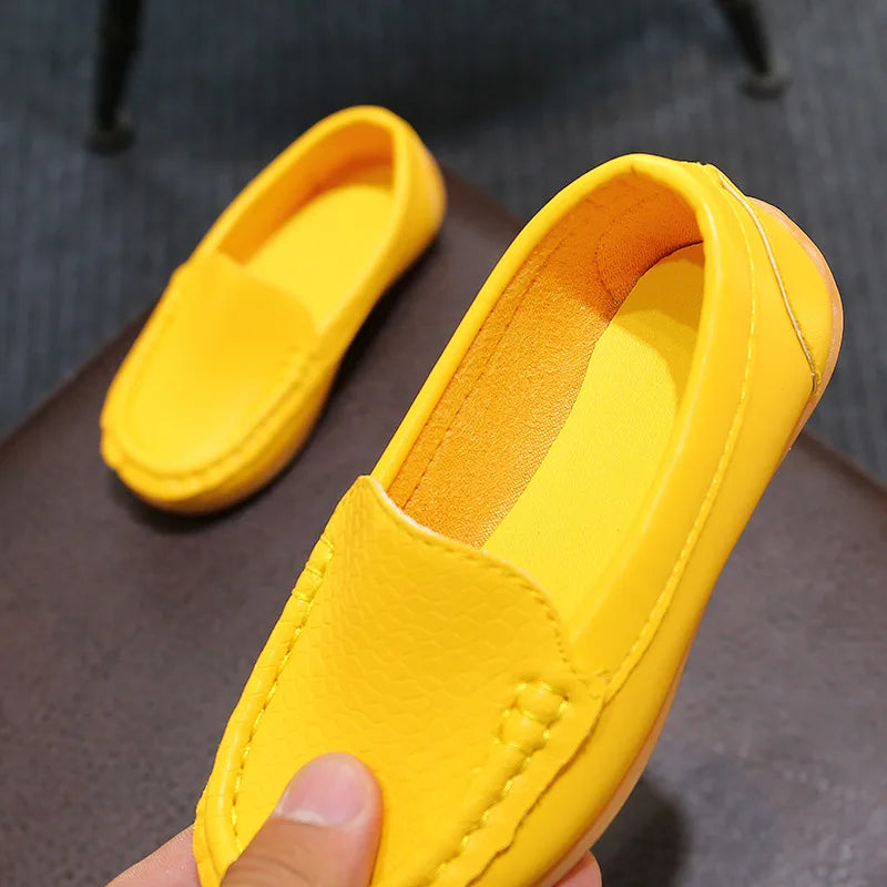 Kids Casual Style Slip On Leather Loafers