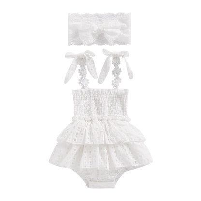 Baby Girl Hollow-Out Sling Bodysuits with Headband Set childrensterritory