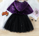 Kids Girl's Velvet Halloween Dresses with Hooded Cloak