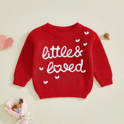 Baby Girl Heart Print Crew Neck Knitted Sweaters