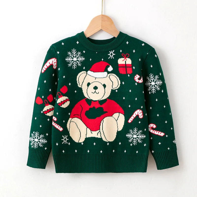 Long-Sleeve Winter Sweater with Christmas Print