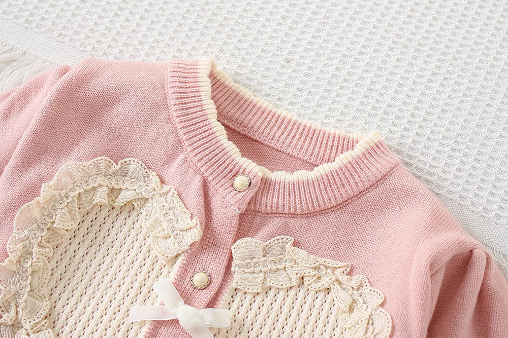 Girls' Long-Sleeved Heart Design Winter Outfit