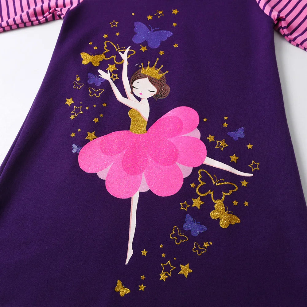Kids Girls Fairy Cartoon Print Hooded Cotton Dress childrensterritory