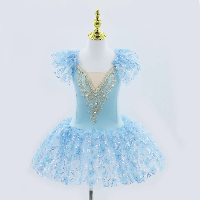 Modern Sequined Flower Tutu Ballet Dresses For Girls