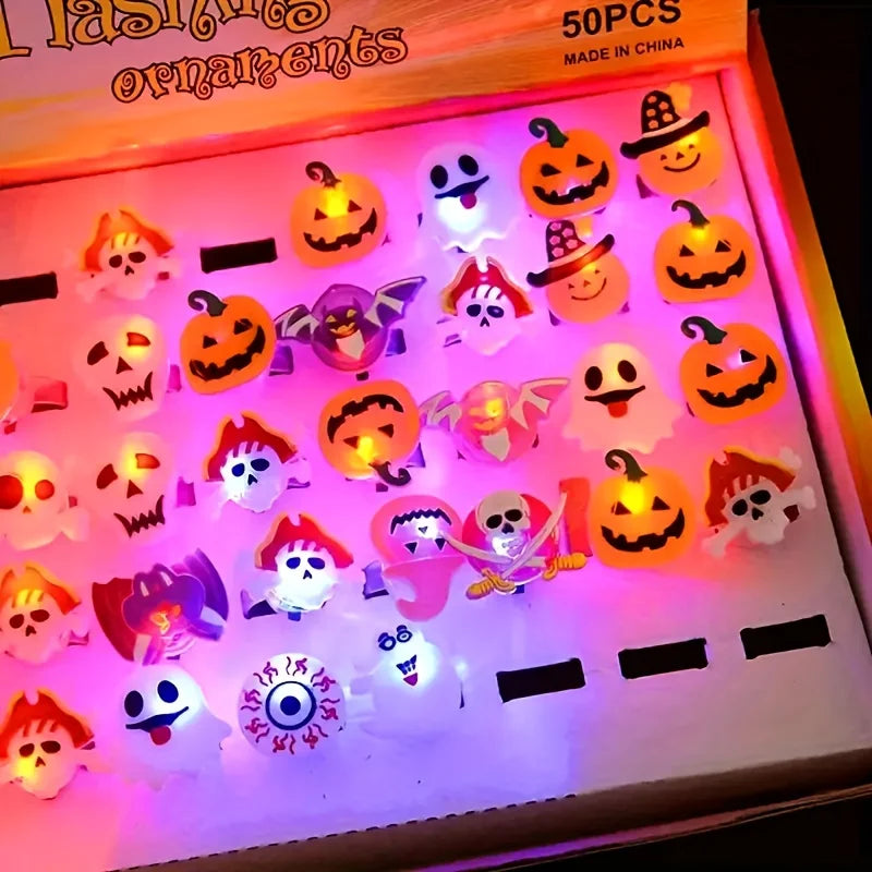 Glowing Rings with Pumpkin Ghost Skull Design for Halloween