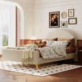 Platform Bed with Velvet Upholstery and Semi-Circular Headboard childrensterritory