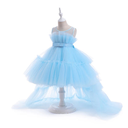 Kids Girls Formal Puffy Princess Wedding Birthday Dress with Trail