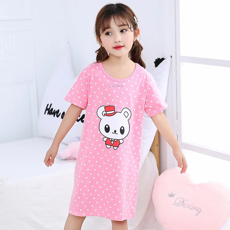 Kids Girls Unicorn Cartoon Design Soft Cotton Long Night Dresses