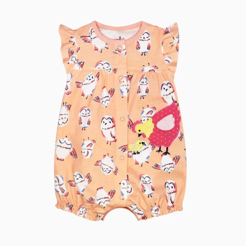 Baby Cartoon Print Cotton Short-Sleeve Summer Romper childrensterritory