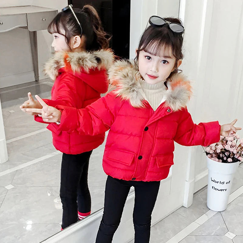 Kids' Long-Sleeved Fur Collar Design Warm Jackets