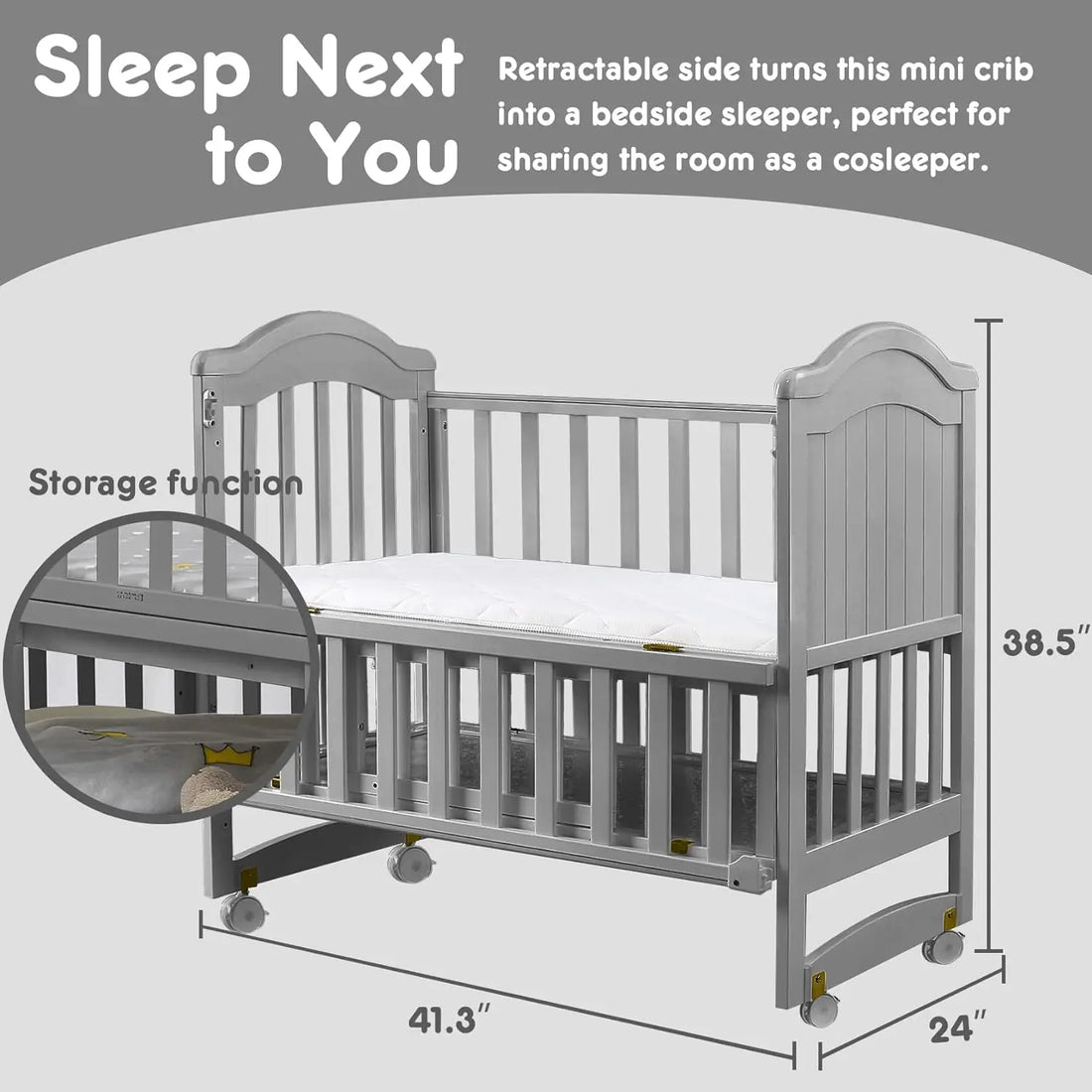 6 in 1 Convertible Crib for Infants with Wheels and Storage childrensterritory