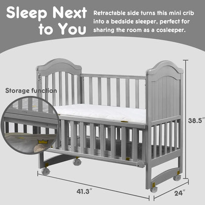 6 in 1 Convertible Crib for Infants with Wheels and Storage childrensterritory