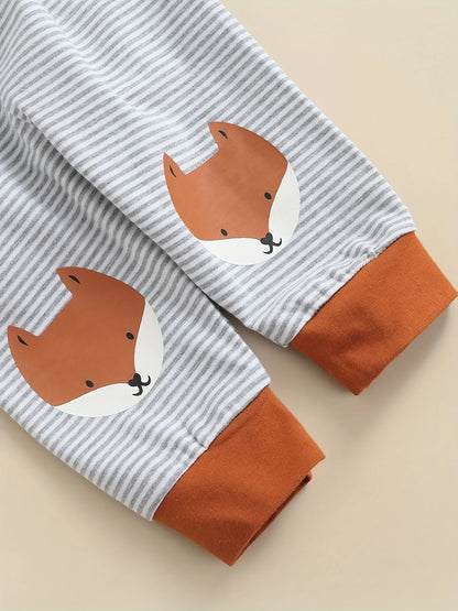 Cute Fox Print Long Sleeve Bodysuit Hat And Pants Baby 3 Pieces Suit childrensterritory