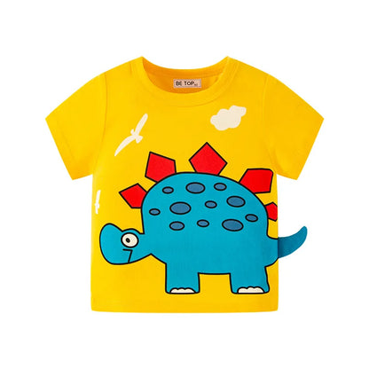 Green Cartoon Frog Print Summer T-Shirts for Kids