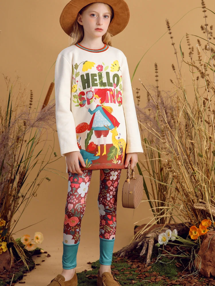 Trendy Stretch Pants with Floral Print for Girls childrensterritory
