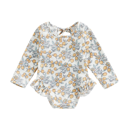 Floral Print Baby Girl Backless Long Sleeve Swimwear childrensterritory