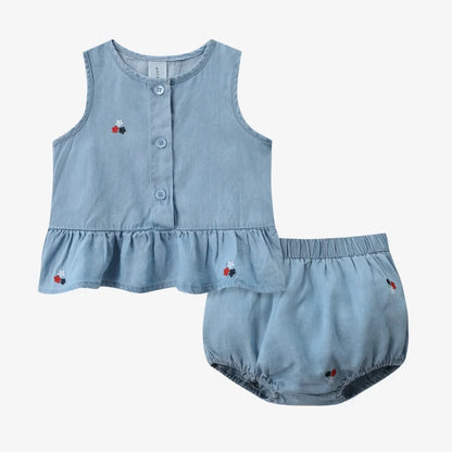Family Matching Embroidered Denim Clothing Set for Summer childrensterritory