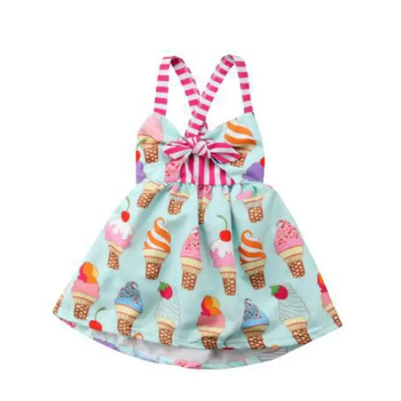 Ice-cream Printed Kids/Baby Girls Backless Strap Dress